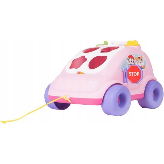 Edukační vkládací kostka - tahací Autíčko růžové