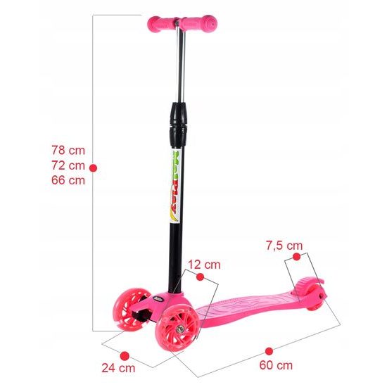 Dětská koloběžka Glow Scooter se svítícími koly růžová