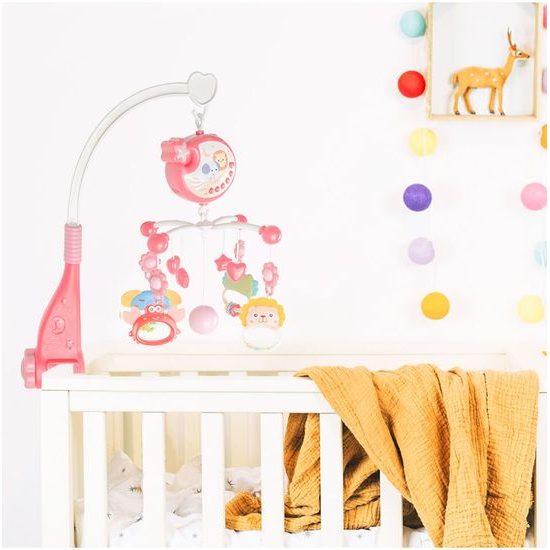 Kolotoč nad postýlku s projektorem a dálkovým ovládáním Music Mobile růžový