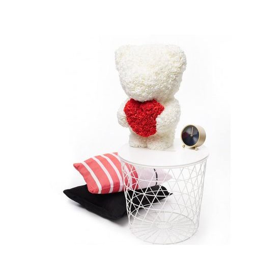 Medvídek z růží bílý s červeným srdcem Rose Bear 60 cm