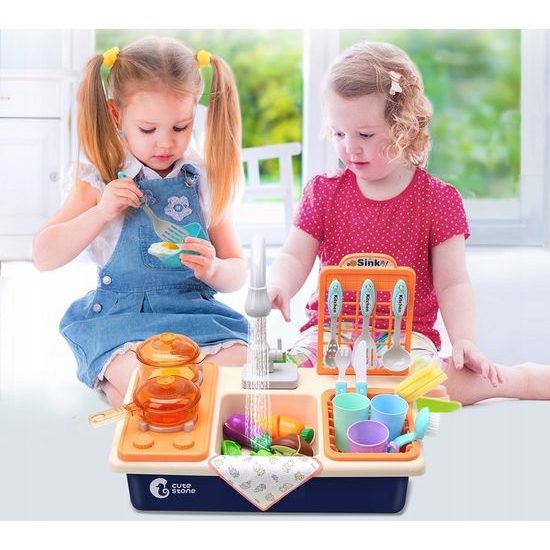 Doris dětský dřez s tekoucí vodou, nádobím a kuchyňkou Wash Up