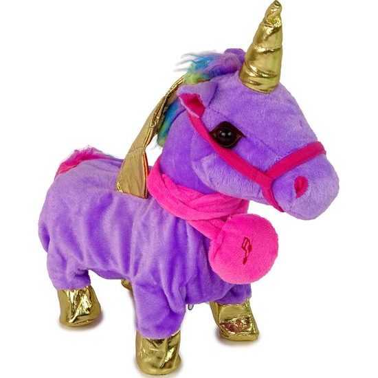 Interaktivní plyšový jednorožec- fialovo/zlatý