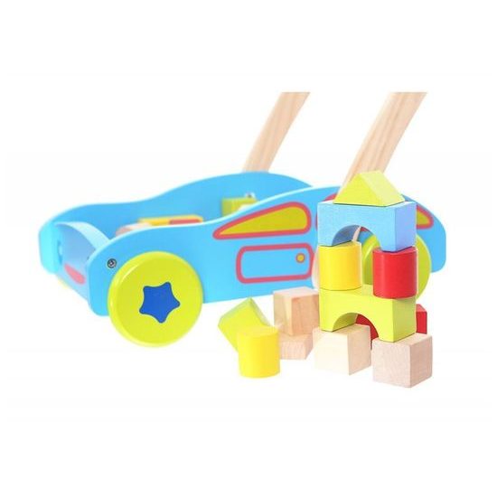 Ecotoys dětské dřevěné chodítko s kostkami modré