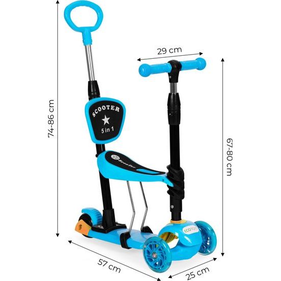 Ecotoys dětská koloběžka se svítícími koly Bedrunka modrá 5v1
