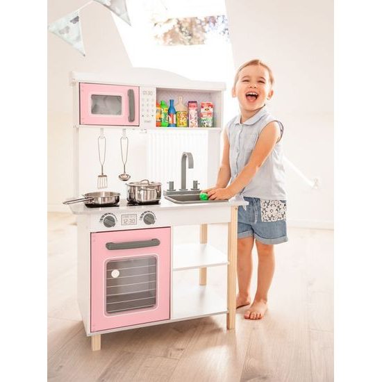 Ecotoys dětská dřevěná kuchyňka s příšlušenstvím Pink Kitchen