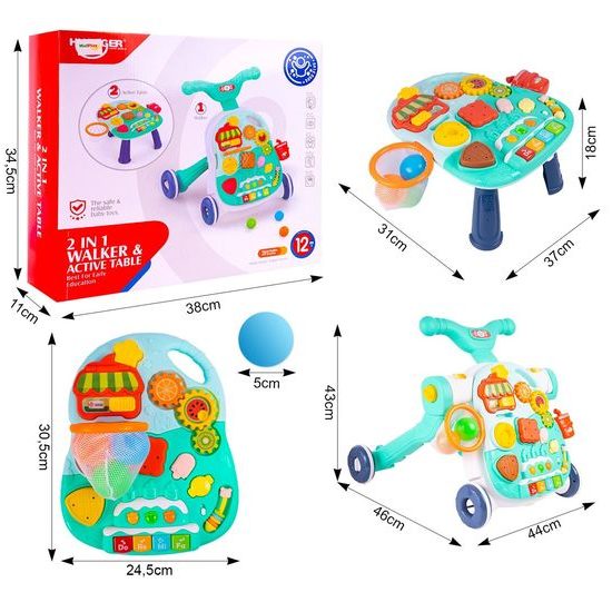 Haunger chodítko 2v1 s hracím stolečkem a košíkovou Active Table - zelené