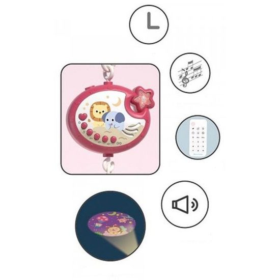 Kolotoč nad postýlku s projektorem a dálkovým ovládáním Music Mobile růžový