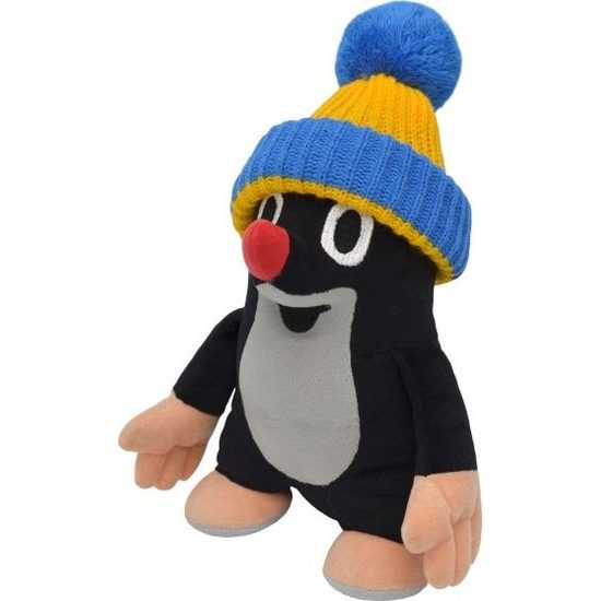 Krtek s kulichem modro-žlutým stojící