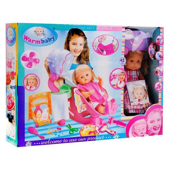 Kadeřnický salón s panenkou 39 cm a příslušenstvím Warm Baby