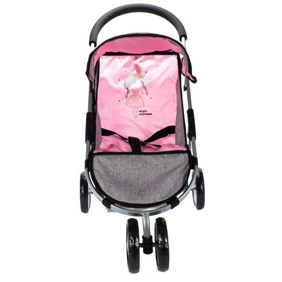 Sportovní kočárek pro panenky Princess šedo-růžový