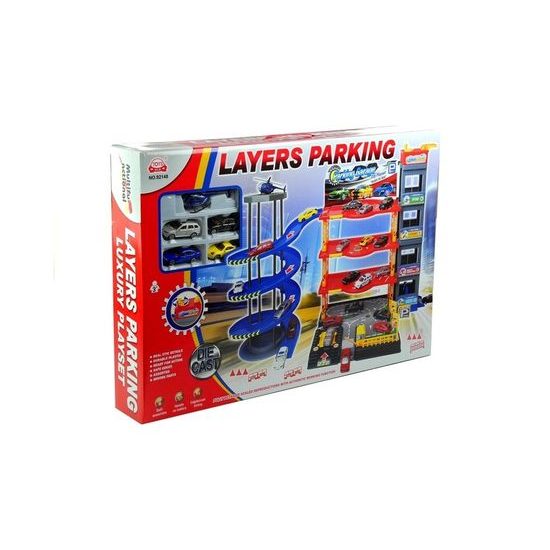 Majlo Toys parkovací garáž s výtahem a helikoptérou + 4 autíčka