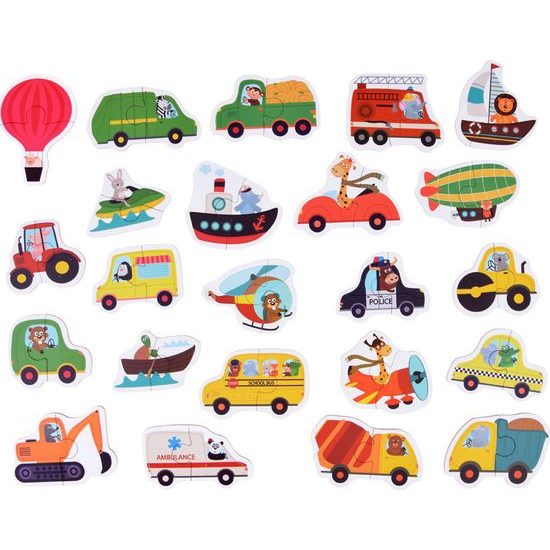 Barevné dvoudílné puzzle auta a stavební stroje 23 dílků