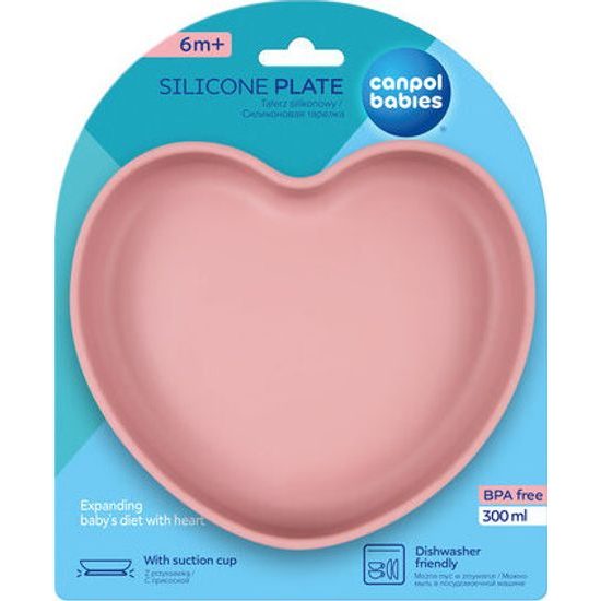 Canpol babies Silikonový talíř s přísavkou SRDCE růžový