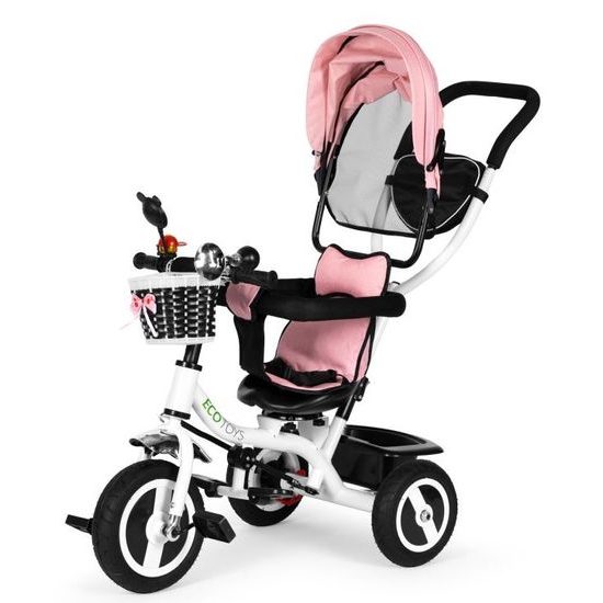 Ecotoys dětská tříkolka s otočným sedadlem růžová - gumová kola