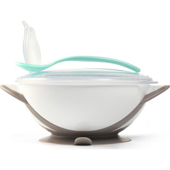 BABYONO Miska uzavíratelná s přísavkou a lžičkou - šedá 300 ml