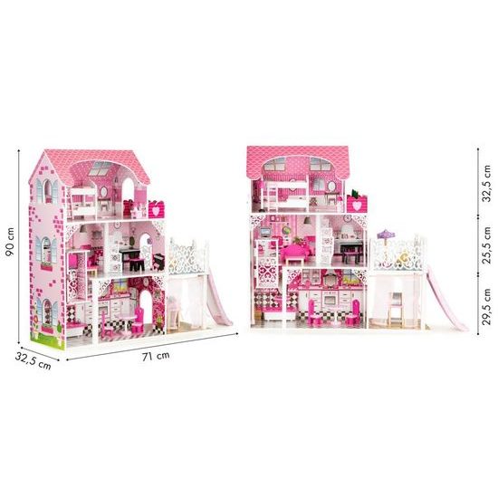 Ecotoys dřevěný XXL domeček pro panenky se skluzavkou rezidence Jersey