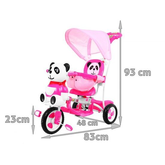 Dětská tříkolka s vodící tyčí Panda růžová