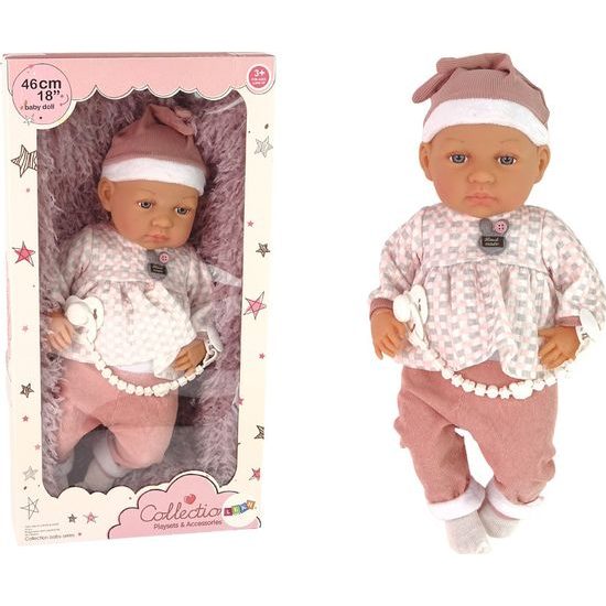 Panenka miminko v růžovém oblečku s dudlíkem a dečkou - 46cm