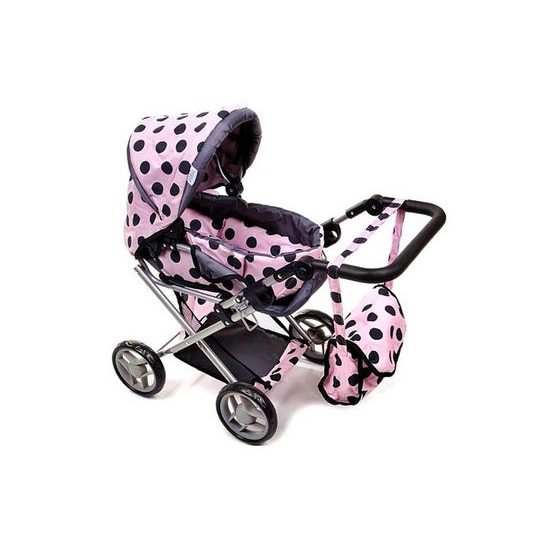 Doris kočárek pro panenky kombinovaný - 9346 světle růžový s puntíky