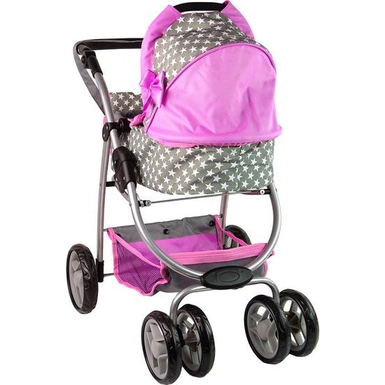 Alice velký sportovní kočárek pro panenky 3v1 - 9662 šedo-růžový