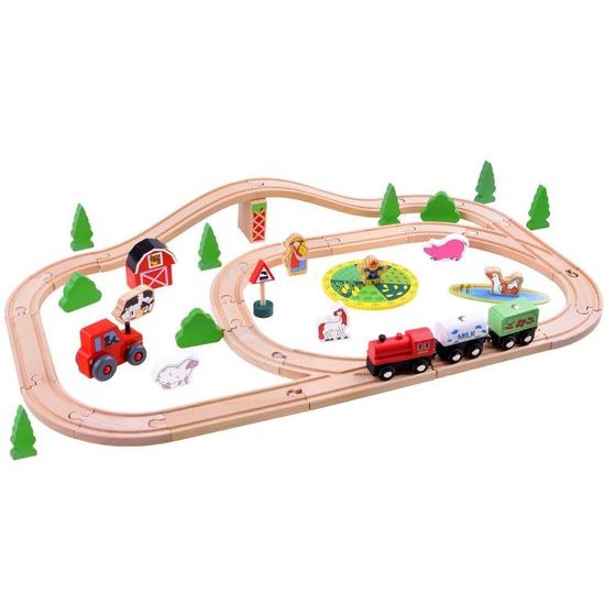 Majlo Toys dřevěná vláčkodráha Wooden Train 50 dílků