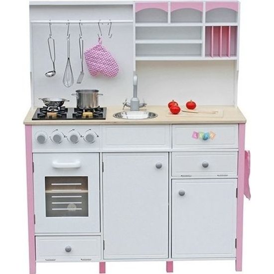 Dětská dřevěná kuchyňka růžovo-bílá