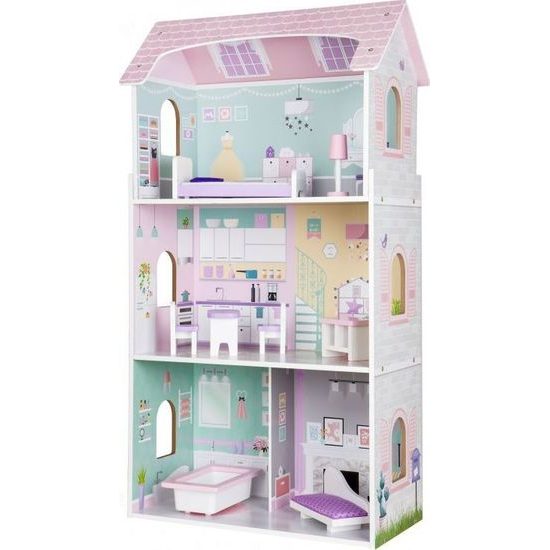 Ecotoys dřevěný třípatrový domeček pro panenky Jahodová