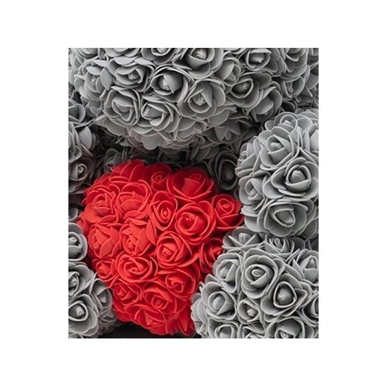 Medvídek z růží šedý s červeným srdcem Rose Bear 25 cm