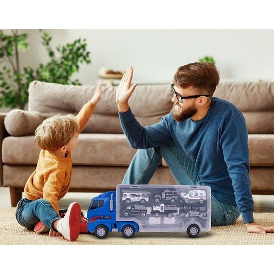 Nákladní auto se 6 kovovými autíčky a skluzavkou Carrier Truck