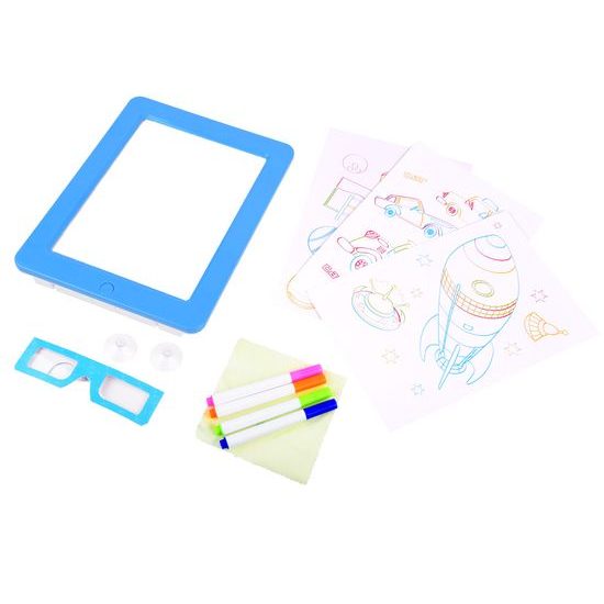 Kreslící LED tabulka s 3D brýlema Glow Drawing modrá