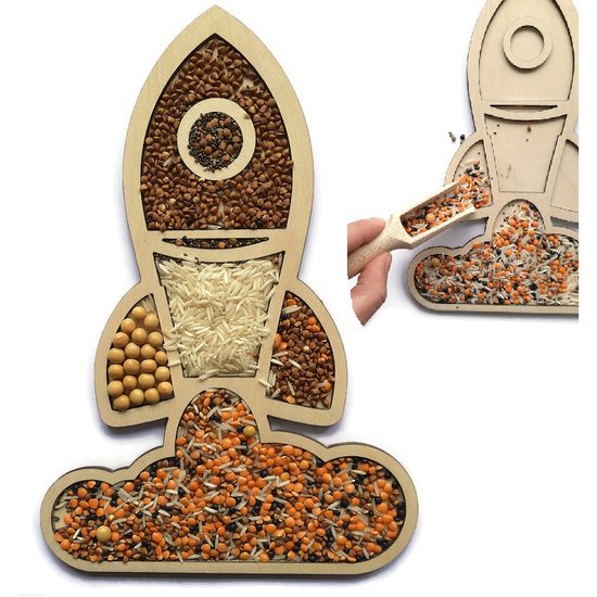 Senzorické montessori sypání Raketa - jemná motorika