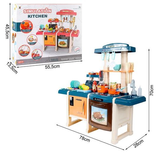 Veľká detská kuchynka s tečúcou vodou, zvukmi a svetlami Simulation Kitchen - modrá