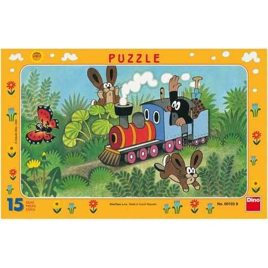 Puzzle deskové Krtek a lokomotiva 15 dílků