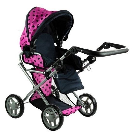 Alice kočárek pro panenky 9346 kombinovaný růžový s puntíkama