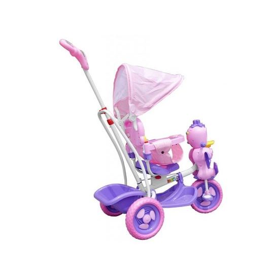 Dětská tříkolka s vodící tyčí Kačenka růžová