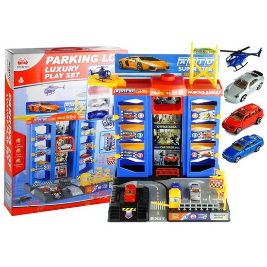 Majlo Toys parkovací garáž s výtahem a helikoptérou + 3 autíčka