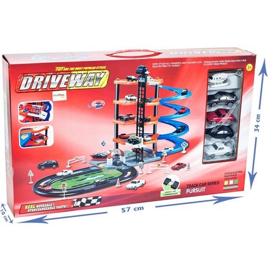 Parkovací garáž s výtahem, helikoptérou a 4 autíčky Driveway