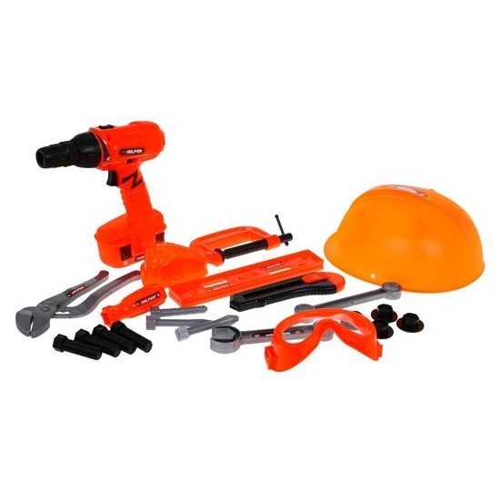 Velká sada dětského nářadí s vrtačkou na baterie a helmou Tool Helper