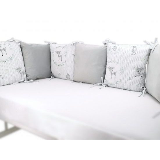 Baby Nellys Polštářkový mantinel Baby Nellys, Koloušek, velvet+bavlna - šedá