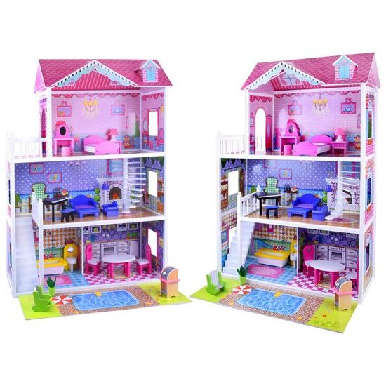 Ecotoys dřevěný XXL domeček pro panenky se skluzavkou rezidence Jersey