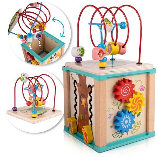 Dřevěná edukační kostka s labyrintem Treasure Cube 5v1