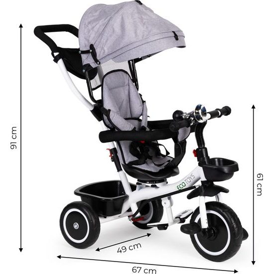 Ecotoys dětská tříkolka s otočným sedadlem S360 šedá