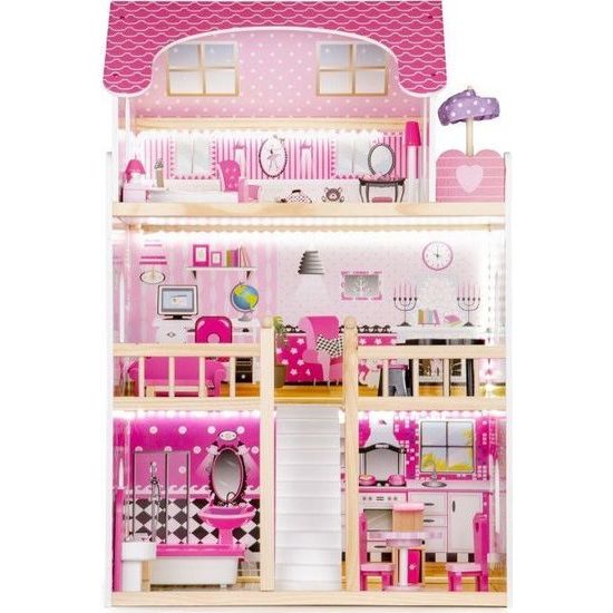 Ecotoys dřevěný domeček pro panenky s LED osvětlením Maryland