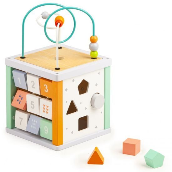 Ecotoys dřevěná edukační kostka s labyrintem Wooden Cube 5v1