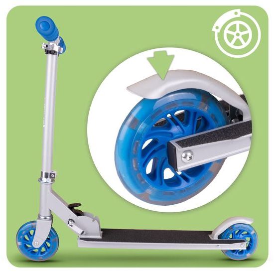 Dětská skládací koloběžka s hliníkovým rámem a svítícími koly - šedo/modrá