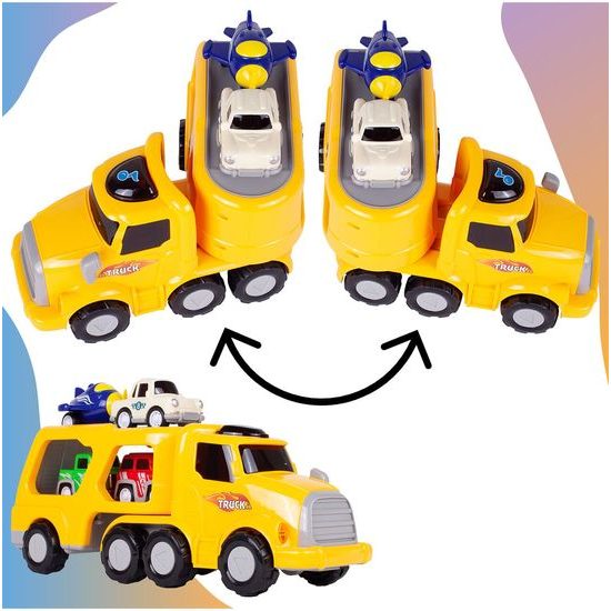 Nákladní auto se 3 autíčky, helikoptérou, světly a zvuky Transport Car žluté