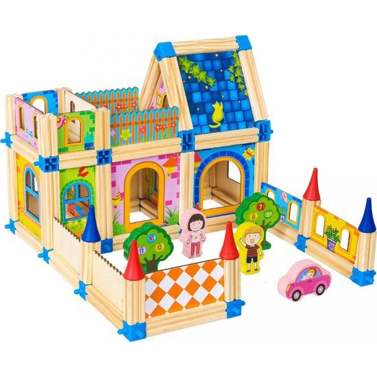 Ecotoys sada dřevěných kostek Domeček 128 ks