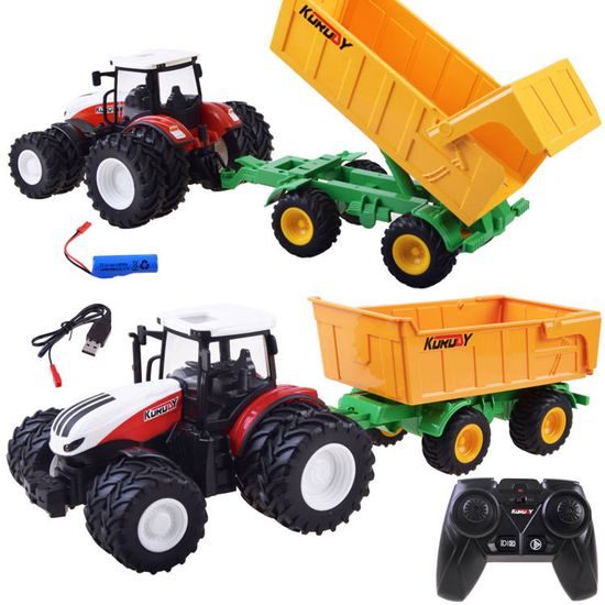 Traktor na dálkové ovládání se žlutou vlečkou Farm Machine 1:24