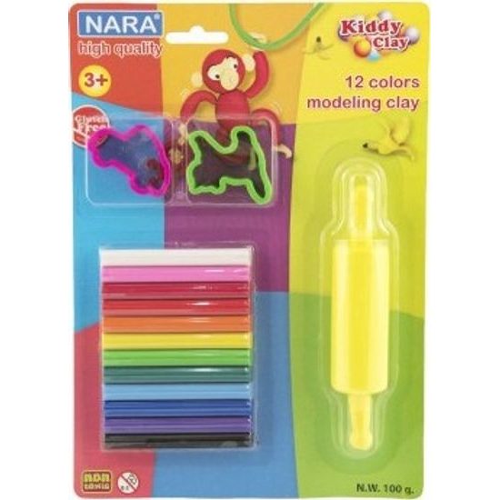 Modelína/Plastelína NARA 100g 12ks s vykrajovátky 2ks a válečkem