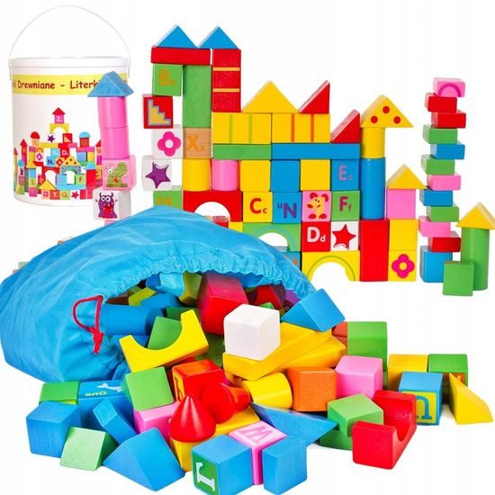 Doris sada dřevěných kostek 100 ks v kyblíku